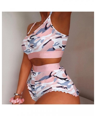 Valentine Pajamas For Women Soft Heart Print Camis Tops Shorts Set Ruffled Two Pieces Sleepwear Lounge Outfits Pjs Z1123acamo...