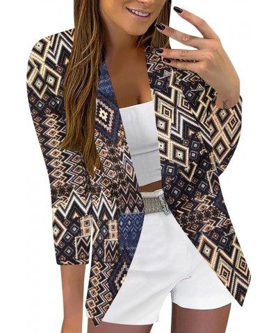 Casual Blazers for Women Three Quarter Sleeve Collared Cardigan Open Front Printed Jacket Lapel Coat Formal Trendy Office Q33...