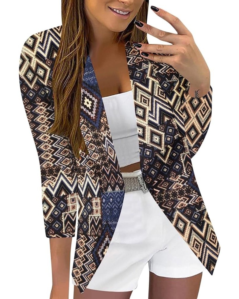 Casual Blazers for Women Three Quarter Sleeve Collared Cardigan Open Front Printed Jacket Lapel Coat Formal Trendy Office Q33...