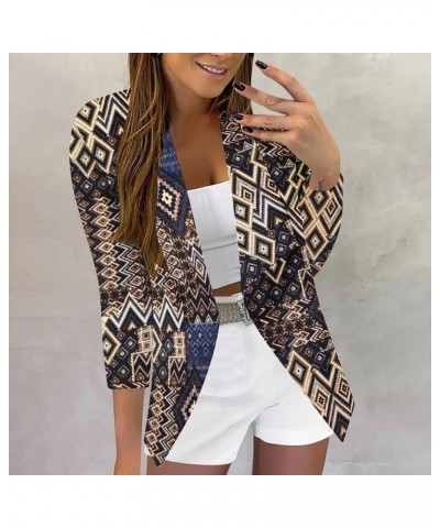 Casual Blazers for Women Three Quarter Sleeve Collared Cardigan Open Front Printed Jacket Lapel Coat Formal Trendy Office Q33...