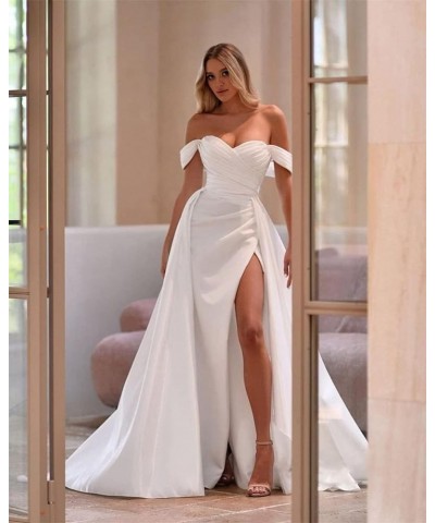 Off The Shoulder Mermaid Prom Dresses for Woman 2024 Satin Split Formal Evening Party Gown with Train Dusty Rose $29.20 Dresses