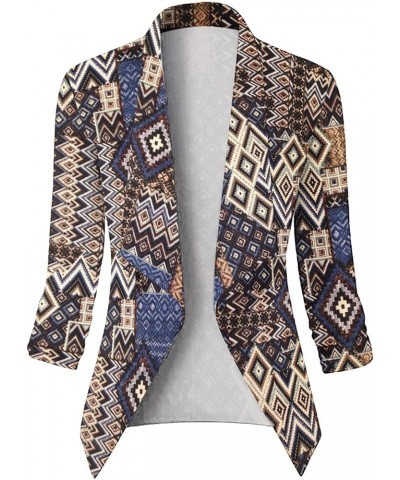 Casual Blazers for Women Three Quarter Sleeve Collared Cardigan Open Front Printed Jacket Lapel Coat Formal Trendy Office Q33...