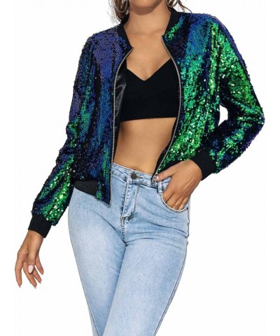 Women's Sequin Long Sleeve Jackets Glitter Open Front Zipper Blazer Bomber Jacket Sparkly Coats Green $20.16 Jackets