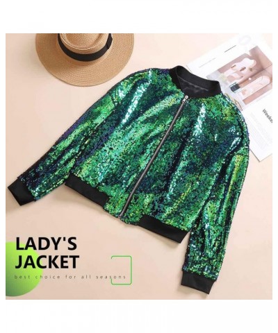 Women's Sequin Long Sleeve Jackets Glitter Open Front Zipper Blazer Bomber Jacket Sparkly Coats Green $20.16 Jackets