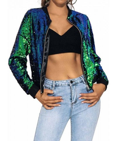 Women's Sequin Long Sleeve Jackets Glitter Open Front Zipper Blazer Bomber Jacket Sparkly Coats Green $20.16 Jackets