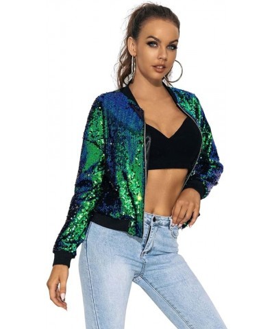 Women's Sequin Long Sleeve Jackets Glitter Open Front Zipper Blazer Bomber Jacket Sparkly Coats Green $20.16 Jackets