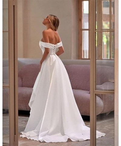 Off The Shoulder Mermaid Prom Dresses for Woman 2024 Satin Split Formal Evening Party Gown with Train Dusty Rose $29.20 Dresses