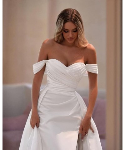 Off The Shoulder Mermaid Prom Dresses for Woman 2024 Satin Split Formal Evening Party Gown with Train Dusty Rose $29.20 Dresses