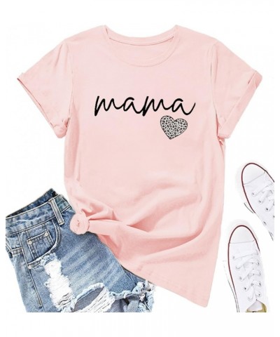 Mama T Shirt Womens Cute Mama Heart Graphic Shirts Mom Life T-Shirt Causal Short Sleeve Tee Tops -03pink $9.00 T-Shirts