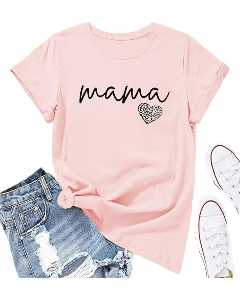 Mama T Shirt Womens Cute Mama Heart Graphic Shirts Mom Life T-Shirt Causal Short Sleeve Tee Tops -03pink $9.00 T-Shirts