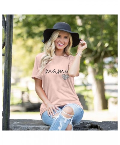 Mama T Shirt Womens Cute Mama Heart Graphic Shirts Mom Life T-Shirt Causal Short Sleeve Tee Tops -03pink $9.00 T-Shirts