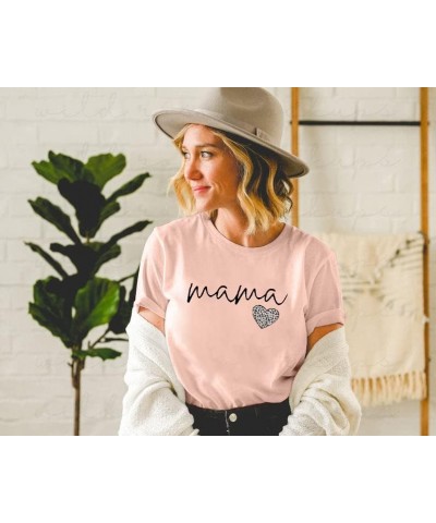 Mama T Shirt Womens Cute Mama Heart Graphic Shirts Mom Life T-Shirt Causal Short Sleeve Tee Tops -03pink $9.00 T-Shirts