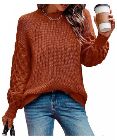 Women's Honeycomb Sleeve Sweaters Pullover Crewneck Tunic Sweaters Cozy Chunky Knit Jumper Tops A03-caramel $12.74 Sweaters