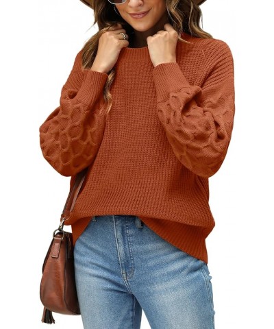 Women's Honeycomb Sleeve Sweaters Pullover Crewneck Tunic Sweaters Cozy Chunky Knit Jumper Tops A03-caramel $12.74 Sweaters