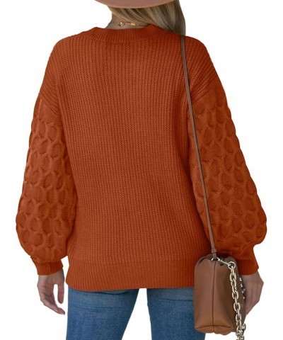 Women's Honeycomb Sleeve Sweaters Pullover Crewneck Tunic Sweaters Cozy Chunky Knit Jumper Tops A03-caramel $12.74 Sweaters