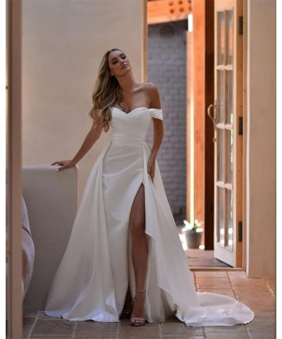 Off The Shoulder Mermaid Prom Dresses for Woman 2024 Satin Split Formal Evening Party Gown with Train Dusty Rose $29.20 Dresses