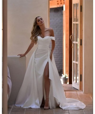 Off The Shoulder Mermaid Prom Dresses for Woman 2024 Satin Split Formal Evening Party Gown with Train Dusty Rose $29.20 Dresses