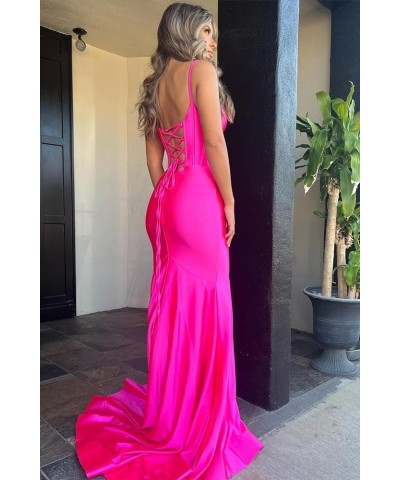 Satin Prom Dresses Long 2024 Sexy Side Slit Evening Gowns Mermaid Spaghetti Straps Formal Party Dresses Grape $34.02 Dresses