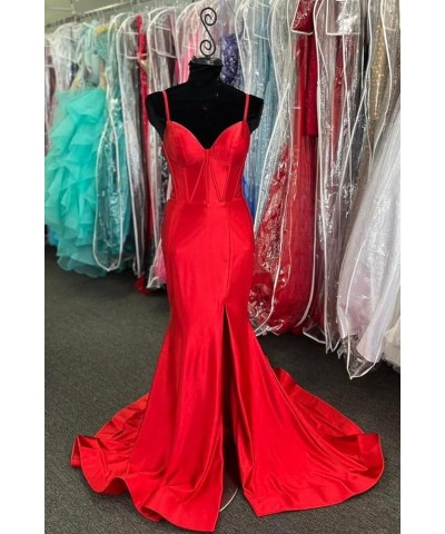 Satin Prom Dresses Long 2024 Sexy Side Slit Evening Gowns Mermaid Spaghetti Straps Formal Party Dresses Grape $34.02 Dresses