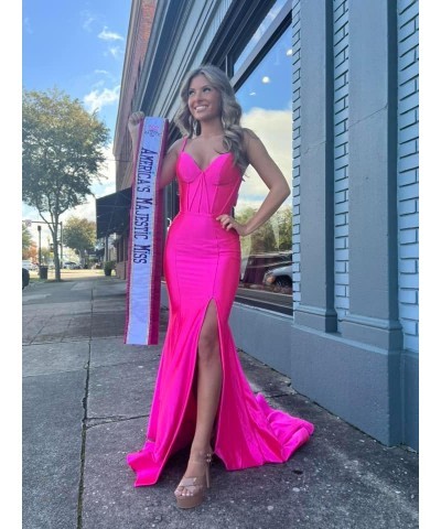 Satin Prom Dresses Long 2024 Sexy Side Slit Evening Gowns Mermaid Spaghetti Straps Formal Party Dresses Grape $34.02 Dresses