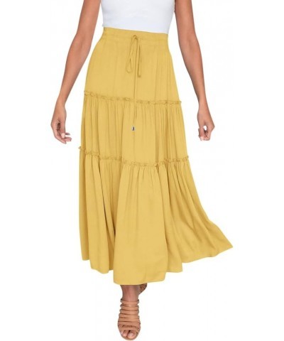 Women's Elastic High Waist Boho Maxi Skirt Ruffle A Line Swing Long Skirts Skirts for Women Trendy Yellow $9.69 Skirts