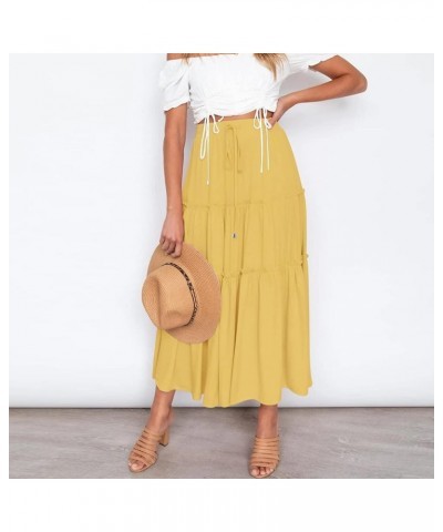 Women's Elastic High Waist Boho Maxi Skirt Ruffle A Line Swing Long Skirts Skirts for Women Trendy Yellow $9.69 Skirts