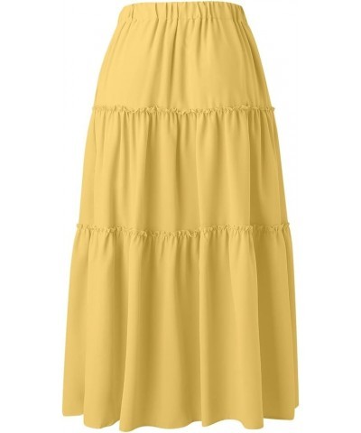 Women's Elastic High Waist Boho Maxi Skirt Ruffle A Line Swing Long Skirts Skirts for Women Trendy Yellow $9.69 Skirts