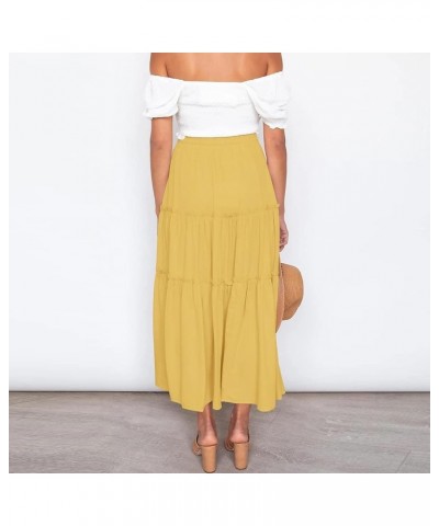 Women's Elastic High Waist Boho Maxi Skirt Ruffle A Line Swing Long Skirts Skirts for Women Trendy Yellow $9.69 Skirts