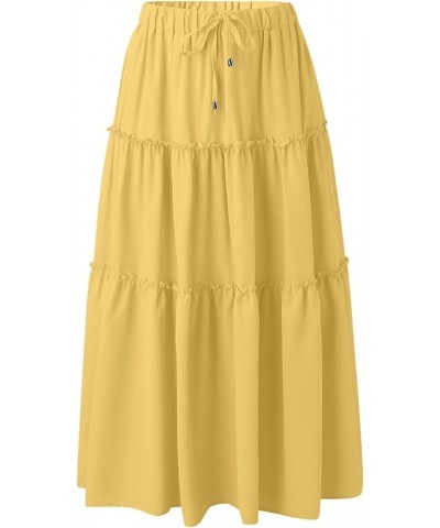 Women's Elastic High Waist Boho Maxi Skirt Ruffle A Line Swing Long Skirts Skirts for Women Trendy Yellow $9.69 Skirts