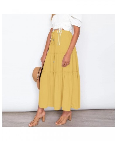 Women's Elastic High Waist Boho Maxi Skirt Ruffle A Line Swing Long Skirts Skirts for Women Trendy Yellow $9.69 Skirts