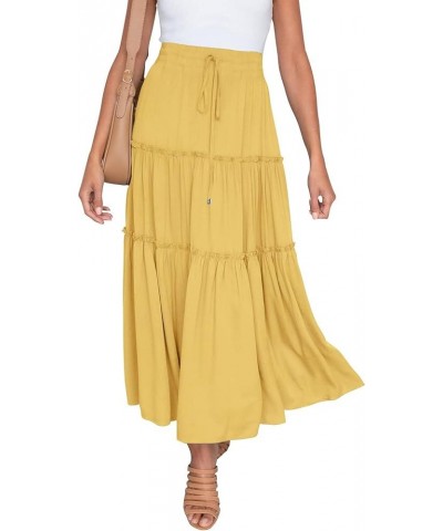 Women's Elastic High Waist Boho Maxi Skirt Ruffle A Line Swing Long Skirts Skirts for Women Trendy Yellow $9.69 Skirts