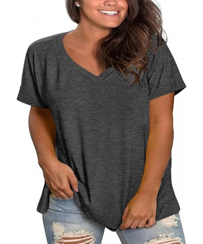 Plus Size V Neck T Shirts Women Short Sleeve Tops Casual Summer Tshirts Loose Fit Tee 01-dark Grey $18.59 Tops