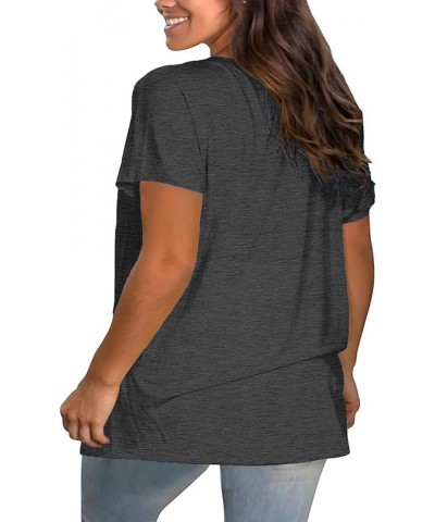 Plus Size V Neck T Shirts Women Short Sleeve Tops Casual Summer Tshirts Loose Fit Tee 01-dark Grey $18.59 Tops