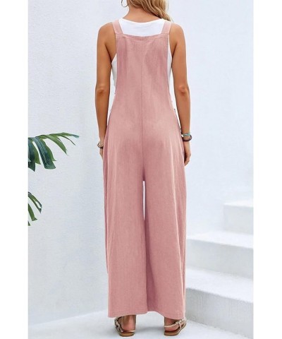 Women's Baggy Wide Leg Cotton Linen Overalls Strapy Jumpsuit Long Romper with Pockets Pink $14.08 Overalls