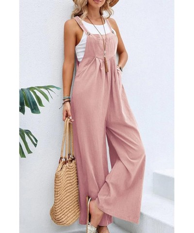 Women's Baggy Wide Leg Cotton Linen Overalls Strapy Jumpsuit Long Romper with Pockets Pink $14.08 Overalls