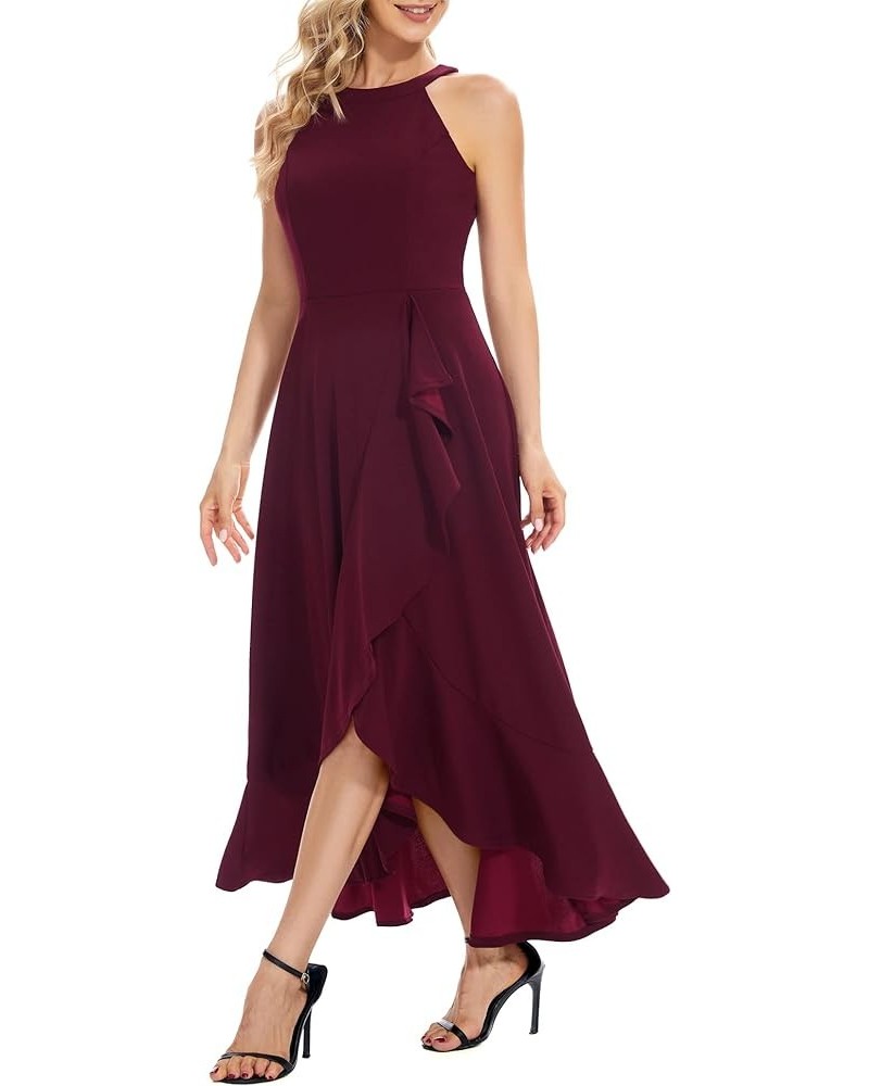 Womens Halter Split Hem Party Dress Elegant Long Formal Prom Dress Cocktail Wedding Guest Maxi Dresses A-burgundy $24.43 Dresses