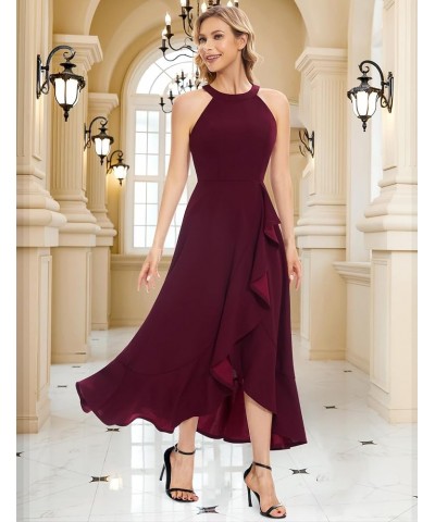 Womens Halter Split Hem Party Dress Elegant Long Formal Prom Dress Cocktail Wedding Guest Maxi Dresses A-burgundy $24.43 Dresses