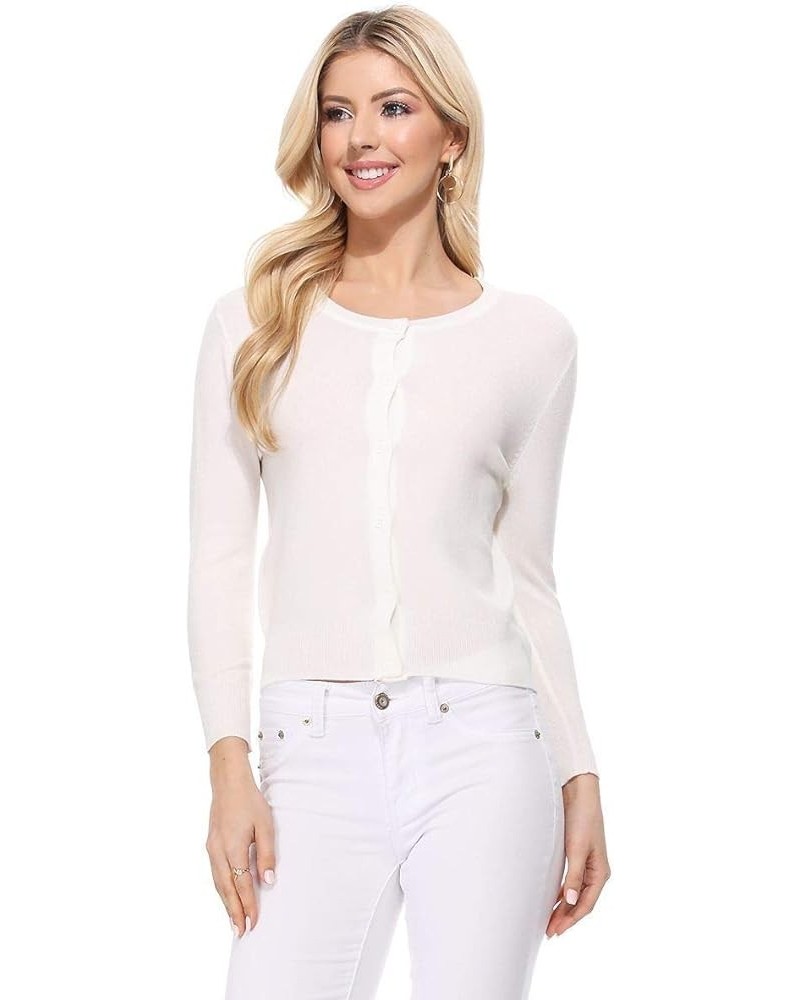 Women's Knit Cardigan Sweater – 3/4 Sleeve Crewneck Basic Classic Casual Button Down Soft Lightweight Knitted Top Ivory $7.48...