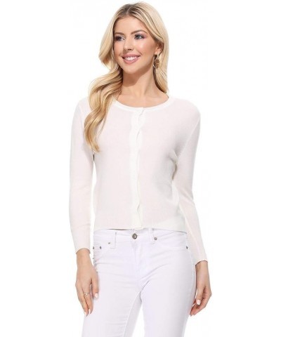 Women's Knit Cardigan Sweater – 3/4 Sleeve Crewneck Basic Classic Casual Button Down Soft Lightweight Knitted Top Ivory $7.48...