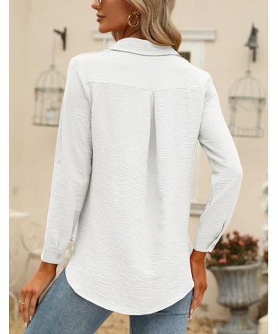 Womens Casual V Neck Roll Up 3/4 Sleeve Loose Plain Chiffon Button Down Business Tops Tunic Blouse Shirts White $18.59 Blouses