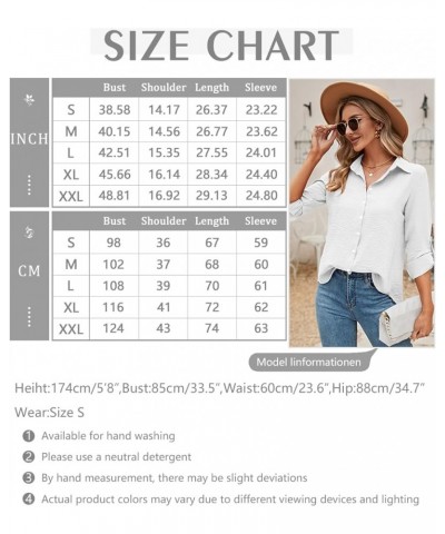 Womens Casual V Neck Roll Up 3/4 Sleeve Loose Plain Chiffon Button Down Business Tops Tunic Blouse Shirts White $18.59 Blouses