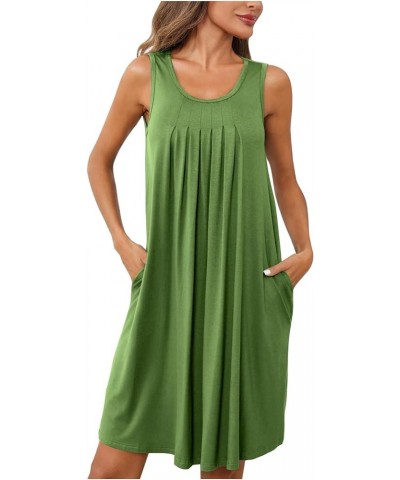 Sundresses for Women 2024 Trendy Sleeveless Vest Dress Casual Loose Ruched Solid Color Tank Mini Dress with Pocket Green Ss02...