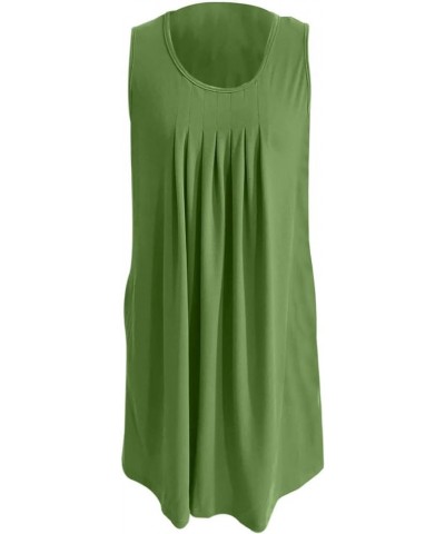 Sundresses for Women 2024 Trendy Sleeveless Vest Dress Casual Loose Ruched Solid Color Tank Mini Dress with Pocket Green Ss02...