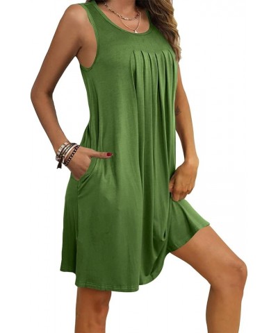 Sundresses for Women 2024 Trendy Sleeveless Vest Dress Casual Loose Ruched Solid Color Tank Mini Dress with Pocket Green Ss02...