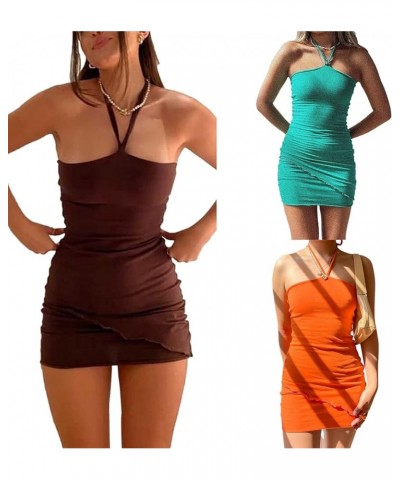 Womens Mini Dress Summer Sexy Sleeveless Slim Fit Club Party Bodycon Short Dress Y2k Beach Sundress Streetwear Orange $9.27 D...