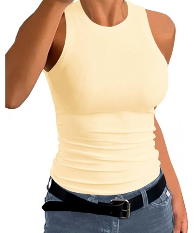 Women Tank Tops Summer Sleeveless Basic Cami Shirt Slim Knit Ribbed Racerback Blouses Apricot $11.51 Tanks