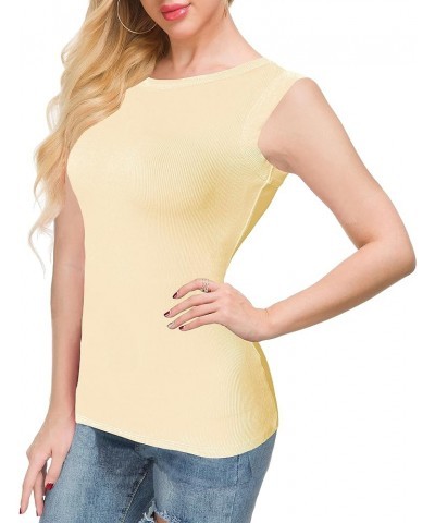 Women Tank Tops Summer Sleeveless Basic Cami Shirt Slim Knit Ribbed Racerback Blouses Apricot $11.51 Tanks