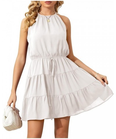 Summer Dress for Women Chiffon Blouses Skirt Spaghetti Sleeveless Tops Halter Ruffle Romper Sun Flowy Summer Outfits White $2...