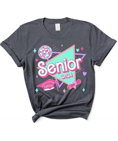 Personalized Senior 2024 Shirt - Custom Name Text Pink 80s 90s Senior Class of 2024 Tee Dark Heather $13.31 T-Shirts