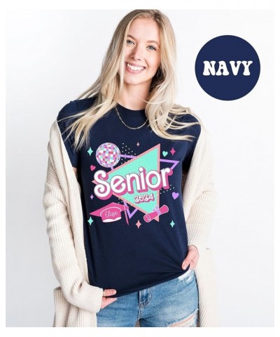 Personalized Senior 2024 Shirt - Custom Name Text Pink 80s 90s Senior Class of 2024 Tee Dark Heather $13.31 T-Shirts